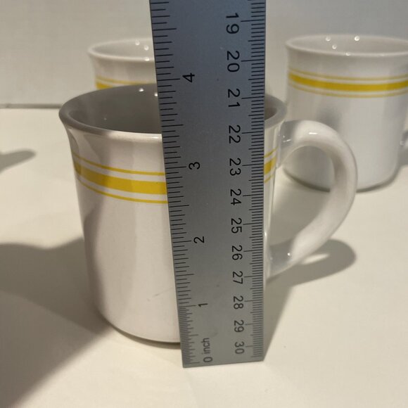 Vintage 1970s CITRUS Yellow Stripe Coffee Mugs Set of 4 Ceramic Retro Rainbow - Picture 9 of 9